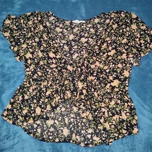 Flower print crop top with tie around waistline
